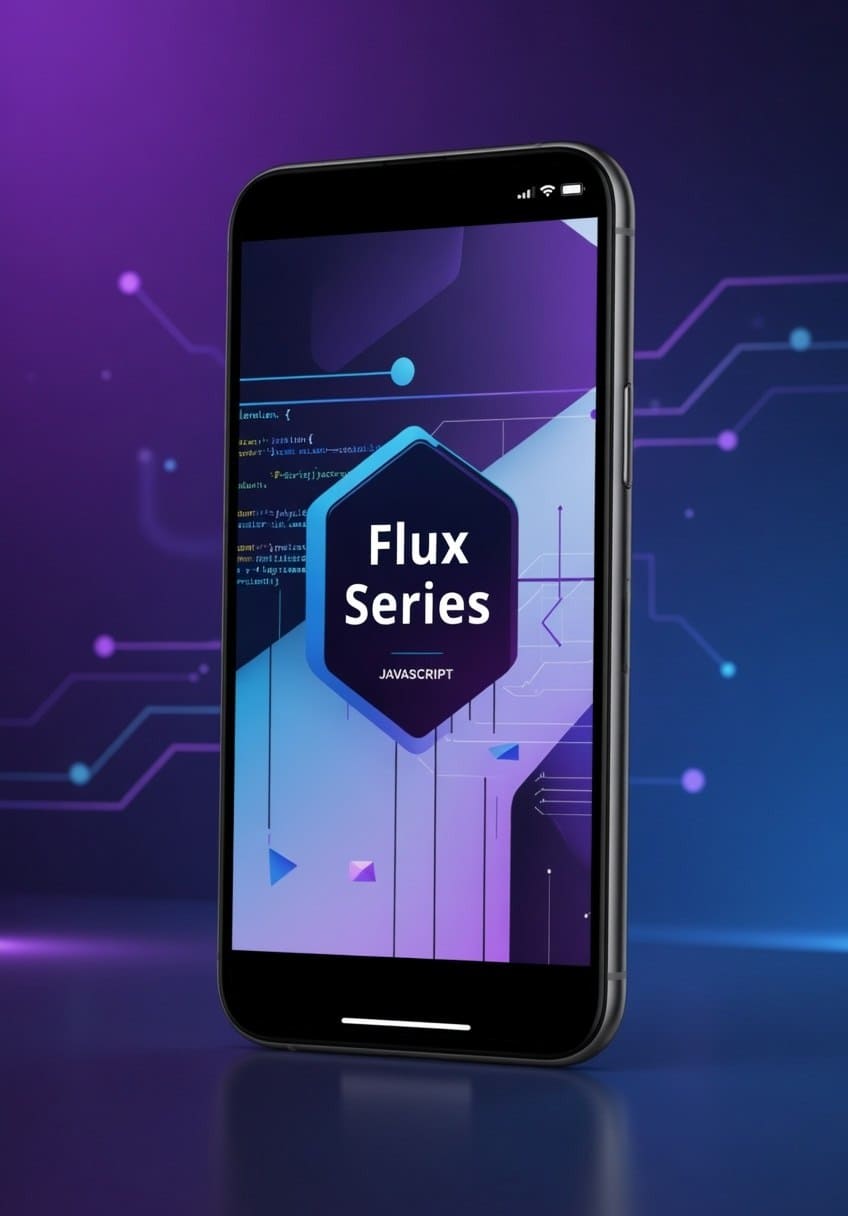 Phone displaying 'Flux Series' JavaScript course 