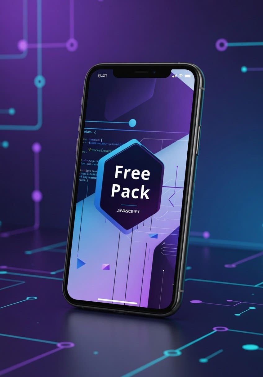 Phone displaying JavaScript course named 'Free Pack'