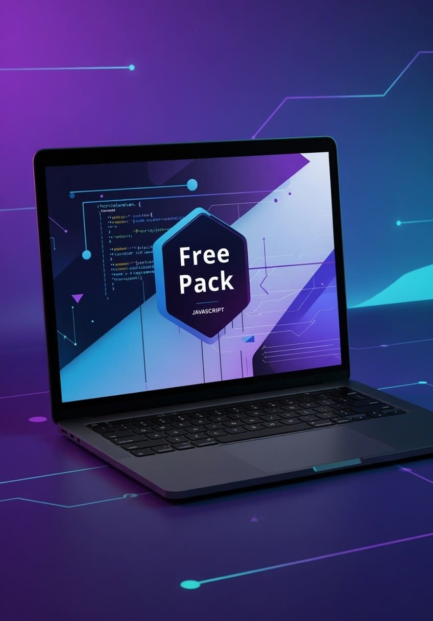 Laptop displaying JavaScript course named 'Free Pack'