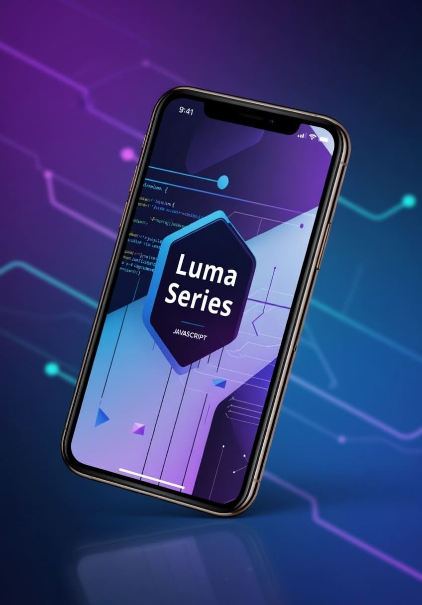 Phone displaying JavaScript course named 'Luma Series'
