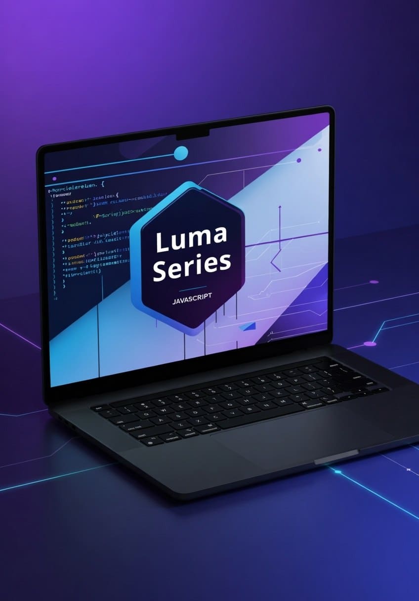 Laptop displaying JavaScript course named 'Luma Series'