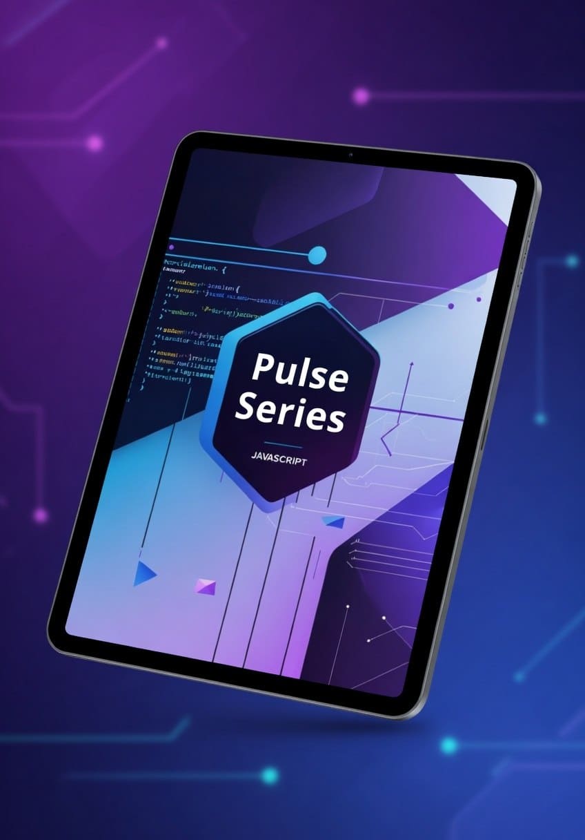 Tablet displaying 'Pulse Series' on a purple background with digital design elements.